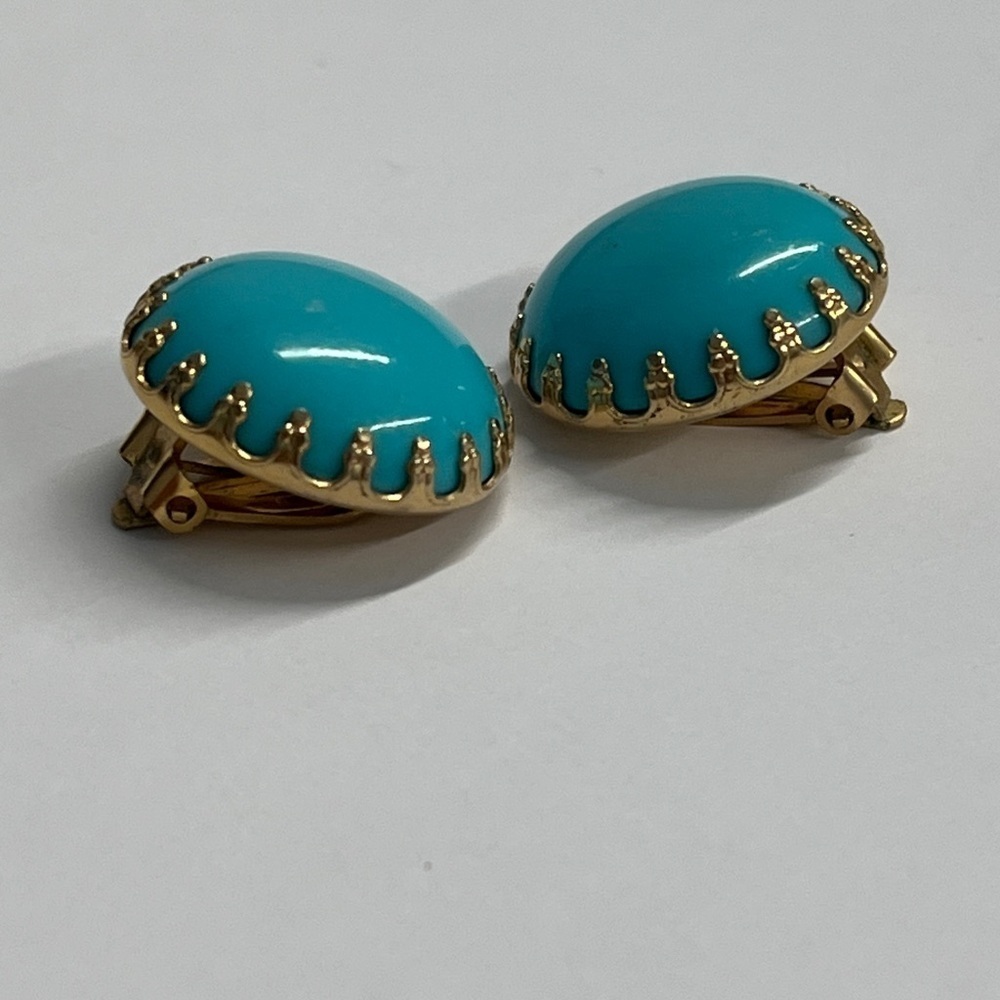Vintage Round Faux Turquoise Clip-On Earrings 1β Diameter